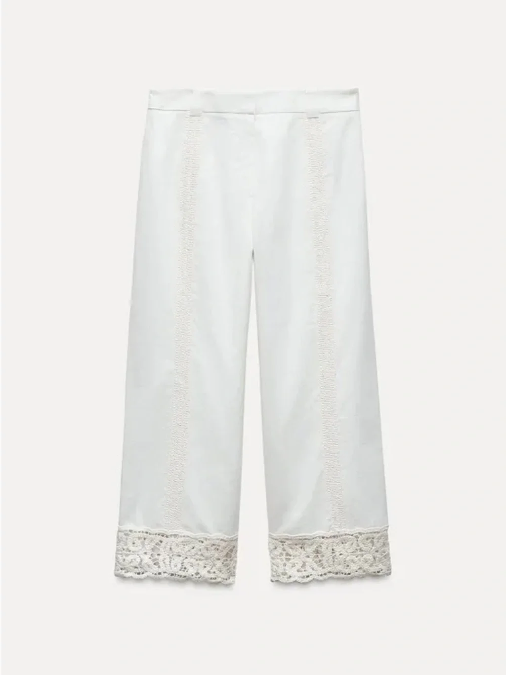 NWT Zara Linen Blend Crochet Wide Leg Cropped Pants Bloggers Fave in Ecru Sz M